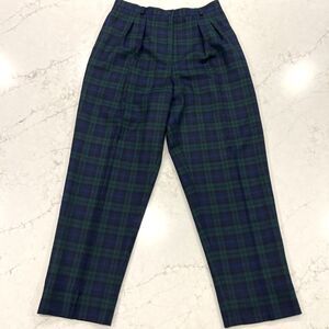 Talbots Vtg Tartan Plaid Wool Lined High Rise Blue Green Dress Pants Petite 14
